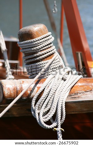 heavy duty anchor rope tied to a pole