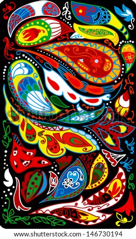 Paisley background colorful and black