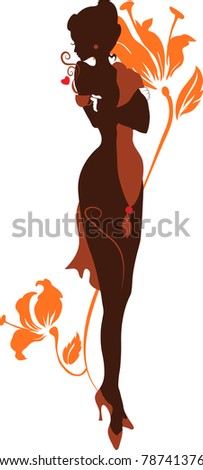 http://image.shutterstock.com/display_pic_with_logo/662287/662287,1307444409,17/stock-photo-elegant-silhouette-beautiful-woman-standing-with-a-cup-of-coffee-or-tea-ornate-flowers-in-the-78741376.jpg