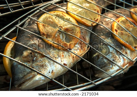 Fishes on grill