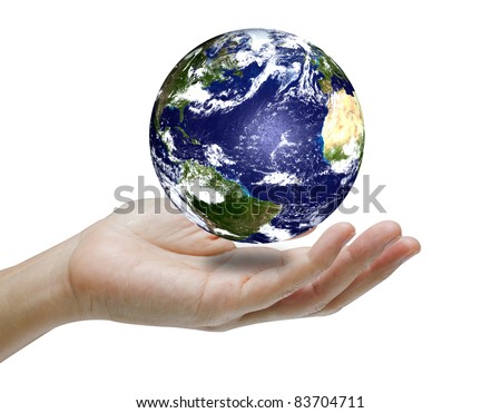 Hand holding the earth .Earth image provided by Nasa.