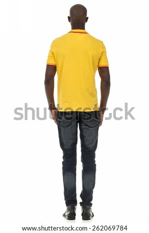 Attractive african american black man in plain short sleeve collar shirt on isolated white studio background