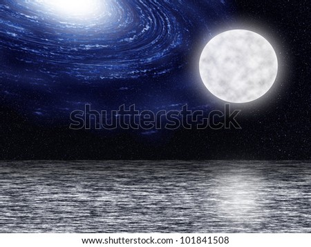 blue galaxy twist with cloud in the universe against the moon
