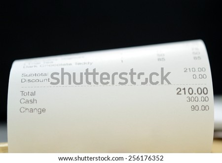 Close up of receipt paper from a restaurant