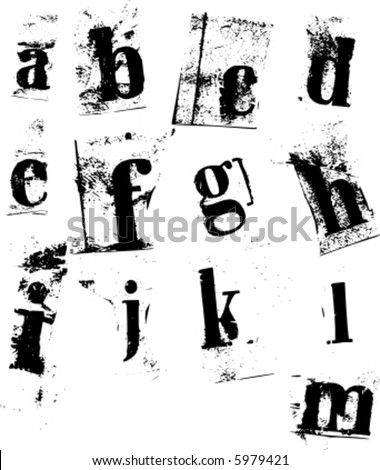 graffiti letters lower case. stock vector : Lower case newspaper cutout letters a-m