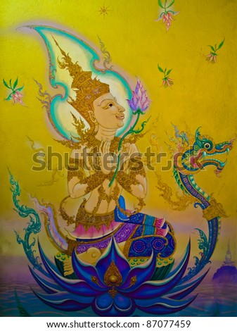 The Thai art of religion on wall of temple.