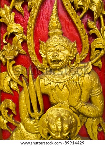 The thai art of religion on wall of temple.