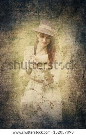 girl faded paper background