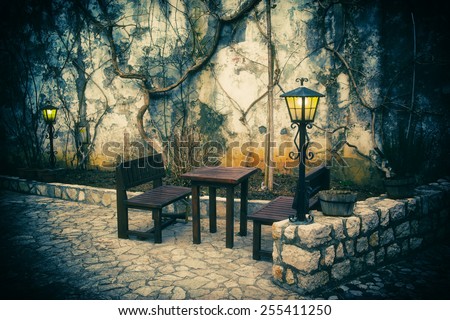 bench and table for two lovers