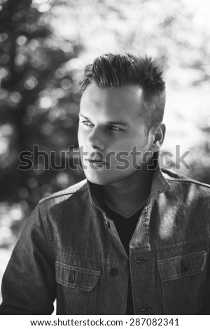 young man portrait black and white photography