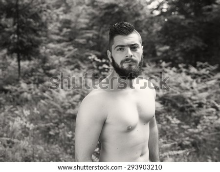 half naked young man black and white photography