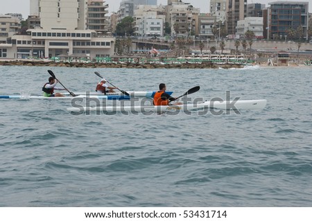 ISRAEL, TEL-AVIV-JAFFA, MAY 5: Participants in the Open Israel championship of sea kayaking. on may 5, 2010 in Tel-Aviv - Jaffa