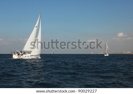 Racing yachts in a  Mediterranean sea