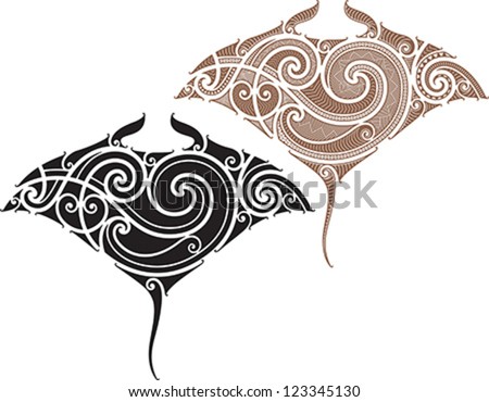 Maori styled tattoo pattern in shape of manta ray Fit for shoulders and upper back Maori styled tattoo pattern in shape of manta ray Fit for shoulders and upper back