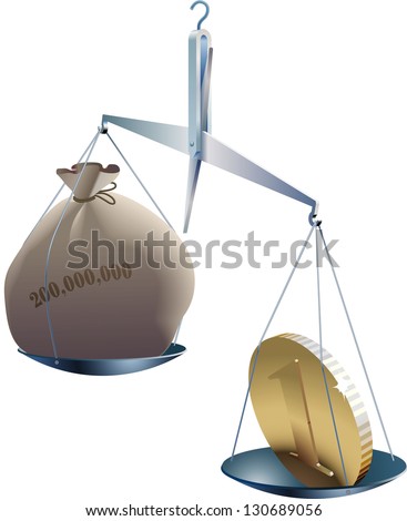 Money bag and the golden coin are two different values on the scale. Raster image. Find an editable version in my portfolio.