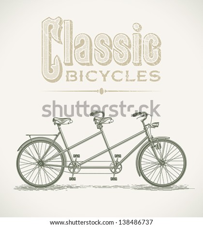 Vintage illustration with a classic tandem bicycle. Editable layered vector.