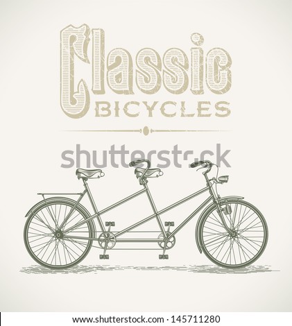 Vintage Illustration With A Classic Tandem Bicycle. Raster Image. Find An Editable Version In My Portfolio.