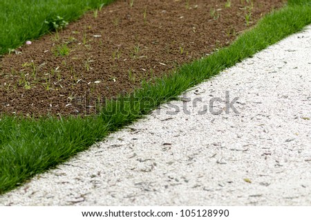 white gravel road with grass