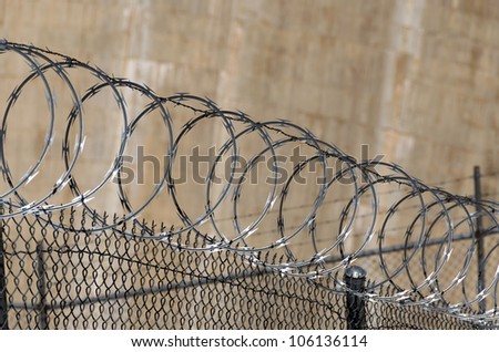 barbed wire on the dam of Lake Powell in Page , Arizona in America