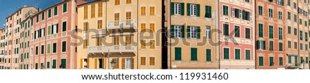 overview of the houses in the village of Camogli in Italy
