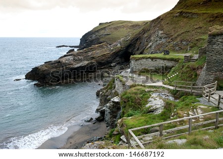 bay of the castle of King Arthur at Tintagel in Cornwall
