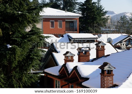 houses with roofs covered with snow in Piedmont