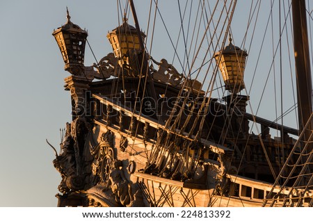 Aft of the sailboat by pirates in Genoa