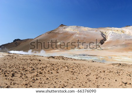 blue sky, red earth and steam Namfjall