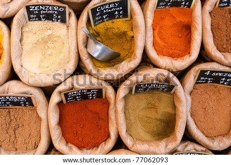 spices in bags on display