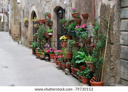 flower shop in an alley in Pitigliano in Tuscany