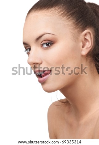 stock photo Closeup portrait of a sensual woman licking her lips with 