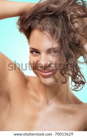 Beauty woman with suntan. Model\'s face divided in two parts - tanned and not sunburned