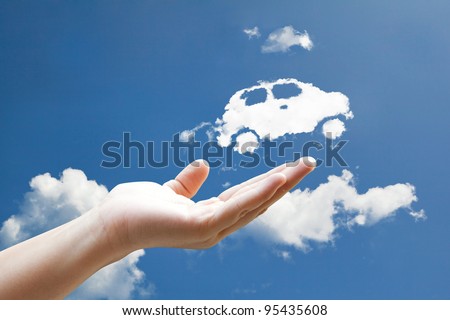 Cloud car flying from hand  to sky
