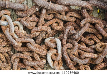 Old corroded chains used in anchoring small boats