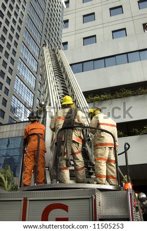 Firemen during fire drill in one of Metro Manila's cities