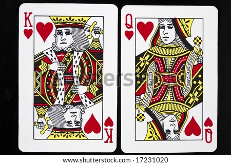 King and Queen of Hearts against black background