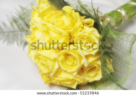 stock photo Closeup of wedding bouquet made of yellow roses