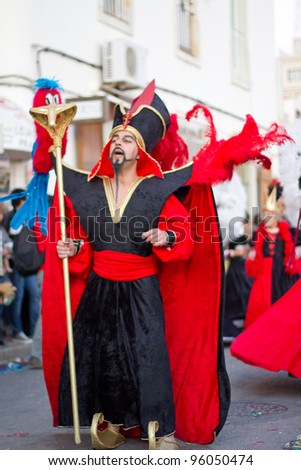 SESIMBRA, PORTUGAL - FEBRUARY 20: Man dressed up as \