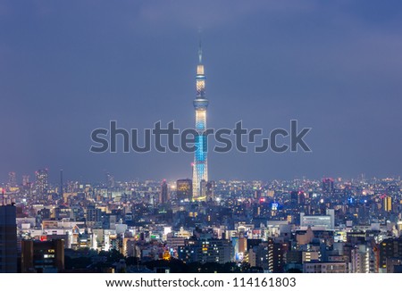 TOKYO SEP 21 View of Tokyo Sky Tree 634m at night the highest free-standing structure in Japan and 2nd in the world with over 10million visitors each year on September 21 2012 in Tokyo Japan TOKYO SEP 21 View of Tokyo Sky Tree 634m at night the highest free-standing structure in Japan and 2nd in the world with over 10million visitors each year on September 21 2012 in Tokyo Japan