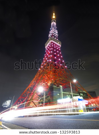TOKYO - MAR 15: Tokyo Tower light up skyline on March 15, 2013 in Tokyo, Japan. Tokyo Tower is a communications and observation tower located in Shiba Park, Minato, Tokyo, Japan