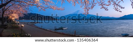 Kawaguchi, Japan - Apr 13: Cherry Blossom Festival At Lake Kawaguchi, April 13, 2013 In Japan. Viewing Cherry Blossom Is A Traditional Japanese Custom. Kawaguchi Is One Of The Best Place To Enjoy It.
