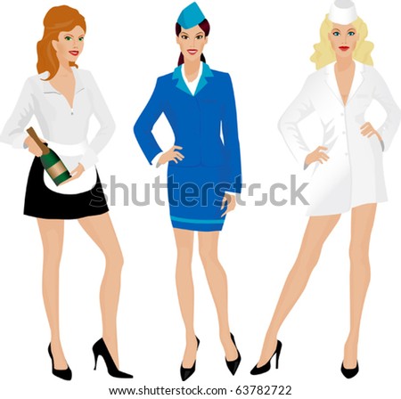stock vector Group of beautiful girls in uniform