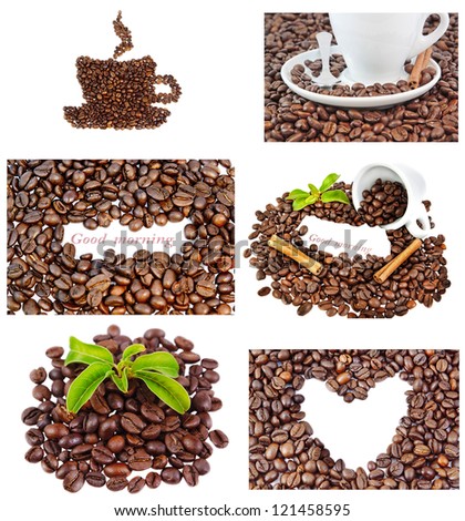 Set of images of coffee beans and abstractions.