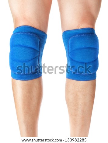 Knee pads to protect the games on male legs. On a white background.
