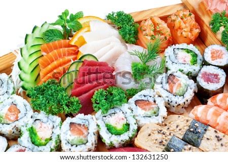 Set group of exotic food sushi.
