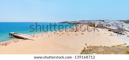Wonderful summer panorama of sea and beach in Albufeira. Portugal in the summer.