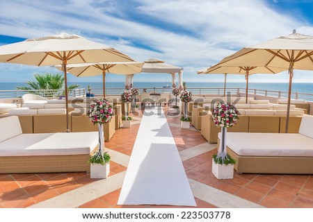 A luxury platform for wedding ceremony. On the coast.