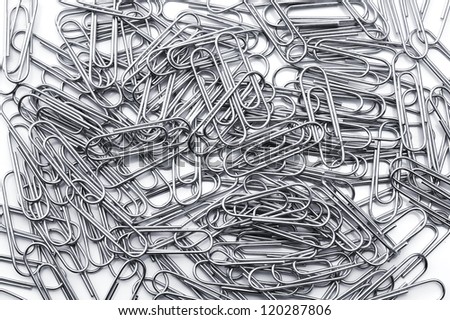 A lot of silver paper clip, close-up