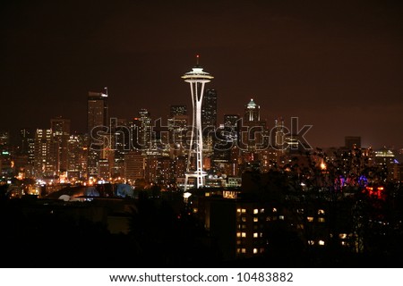 Seattle skyline toward the Space Needle and Seattle Center