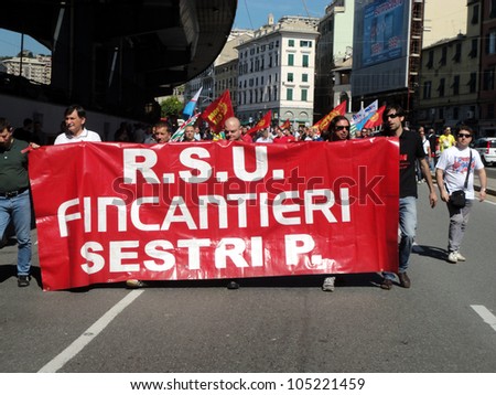 GENOA, ITALY - JUNE 15: strike of the workers of the group finmeccanica against the sale of some firms of the group, June 15, 2012 in Genoa, Italy